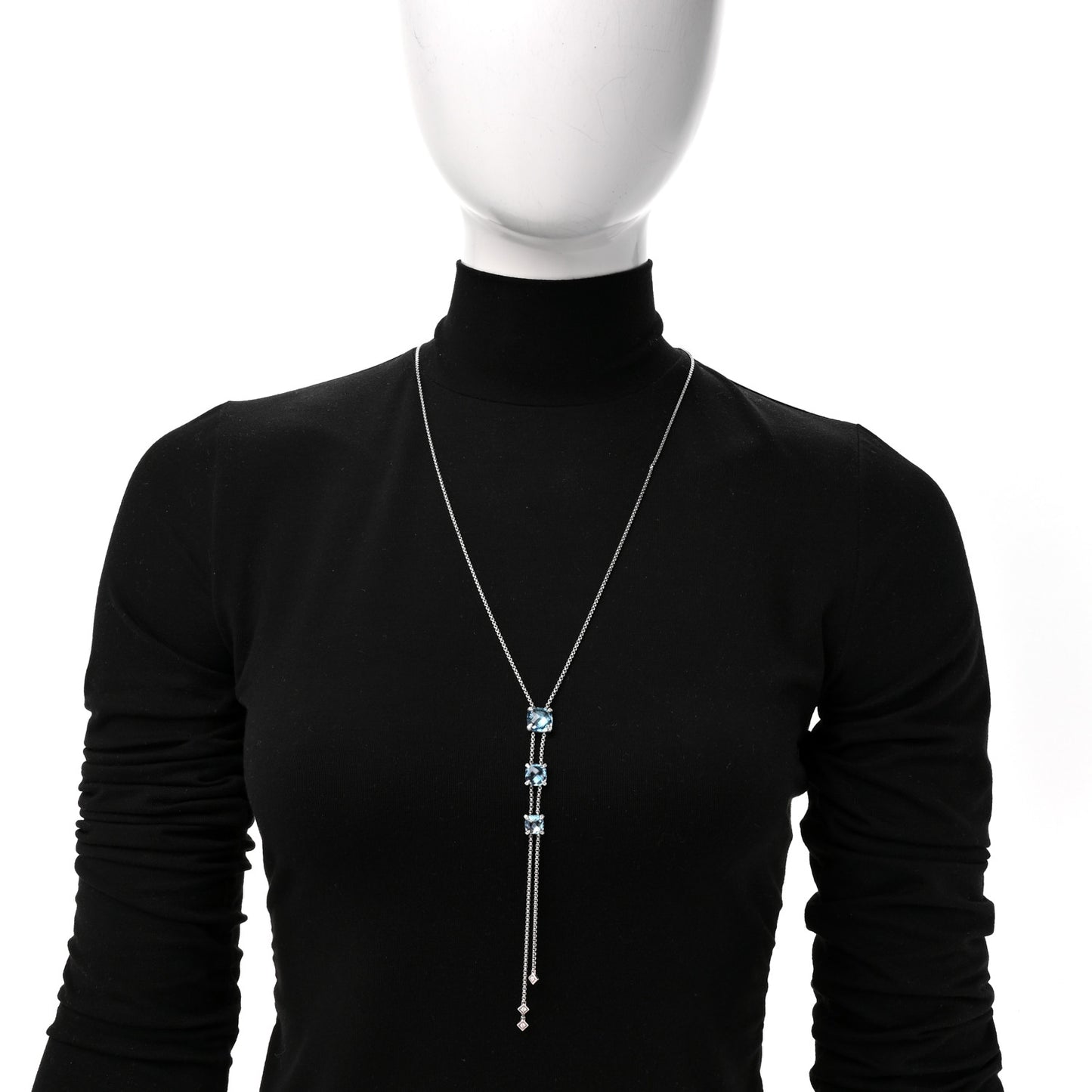 Sterling Silver Diamond Blue Topaz Chatelaine Lariat Necklace