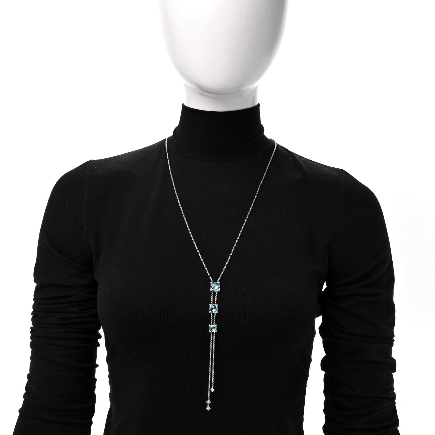 David Yurman Sterling Silver Diamond Blue Topaz Chatelaine Lariat Necklace 2 of 4