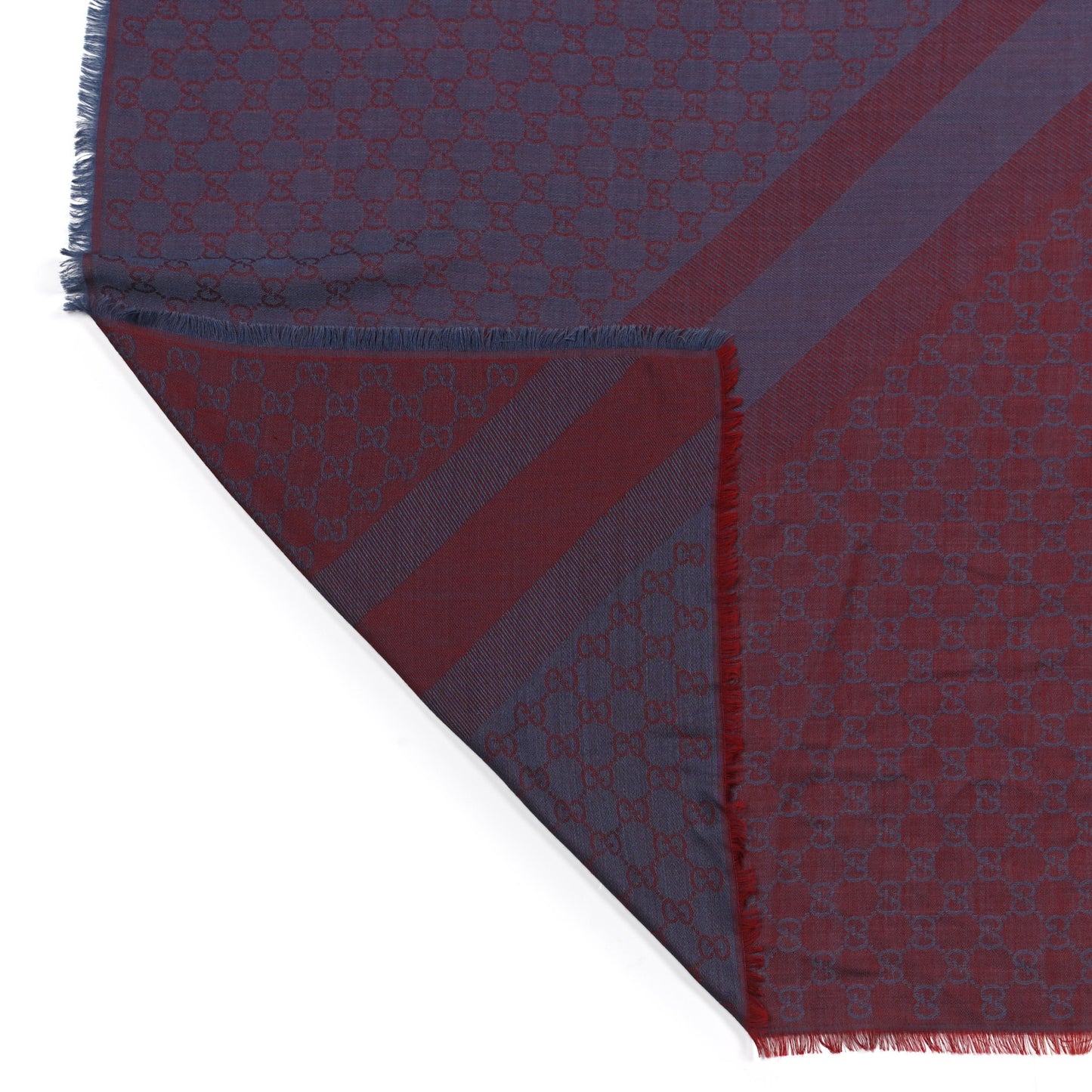 Wool Silk Monogram GGWeb Fringe Shawl Lacquer Sky Blue