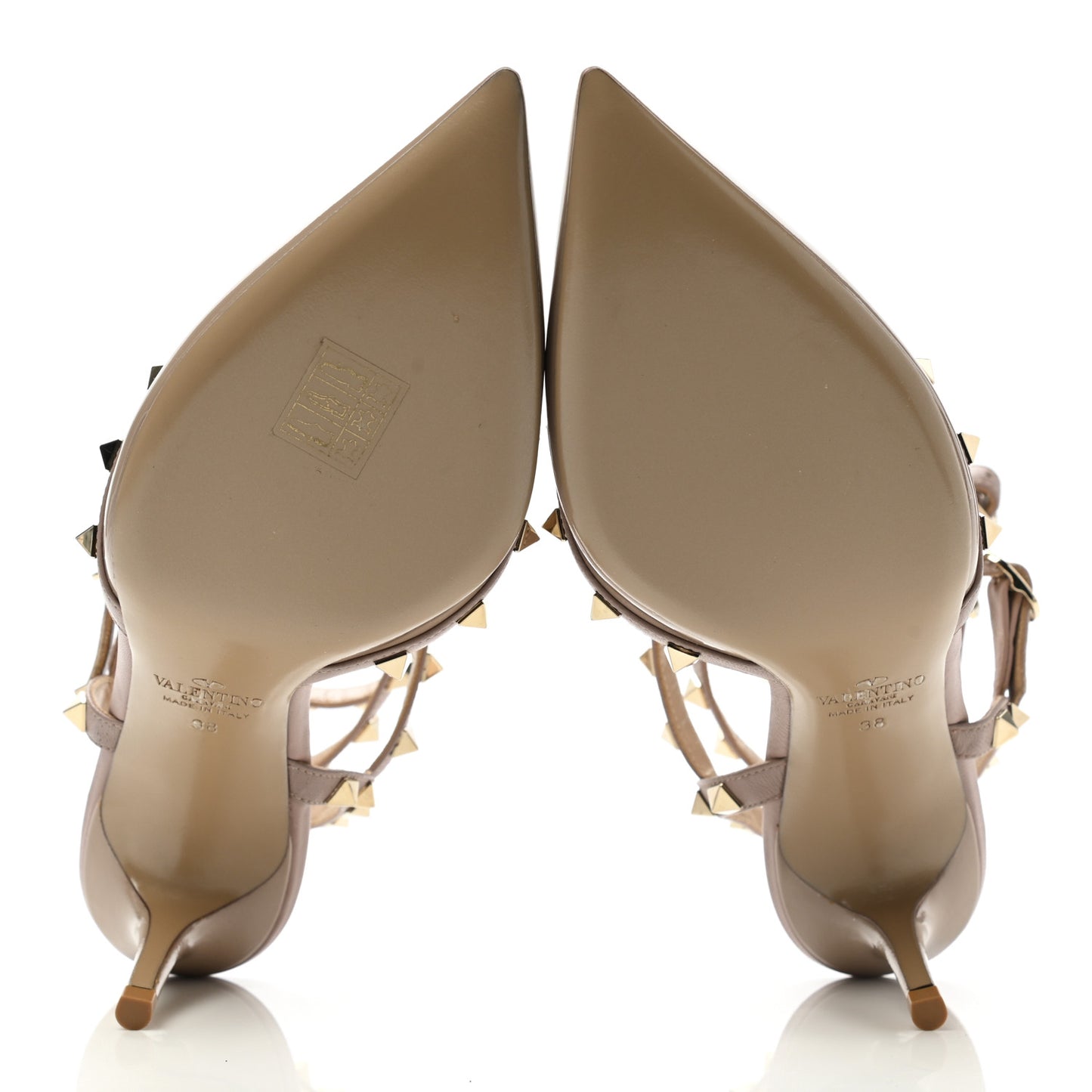 Patent Nappa Rockstud Ankle Strap 65mm Pumps 38 Poudre