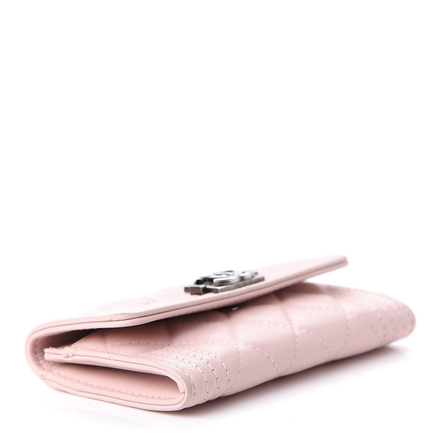 Grained Shiny Calfskin Quilted Boy Flap Card Holder Pink