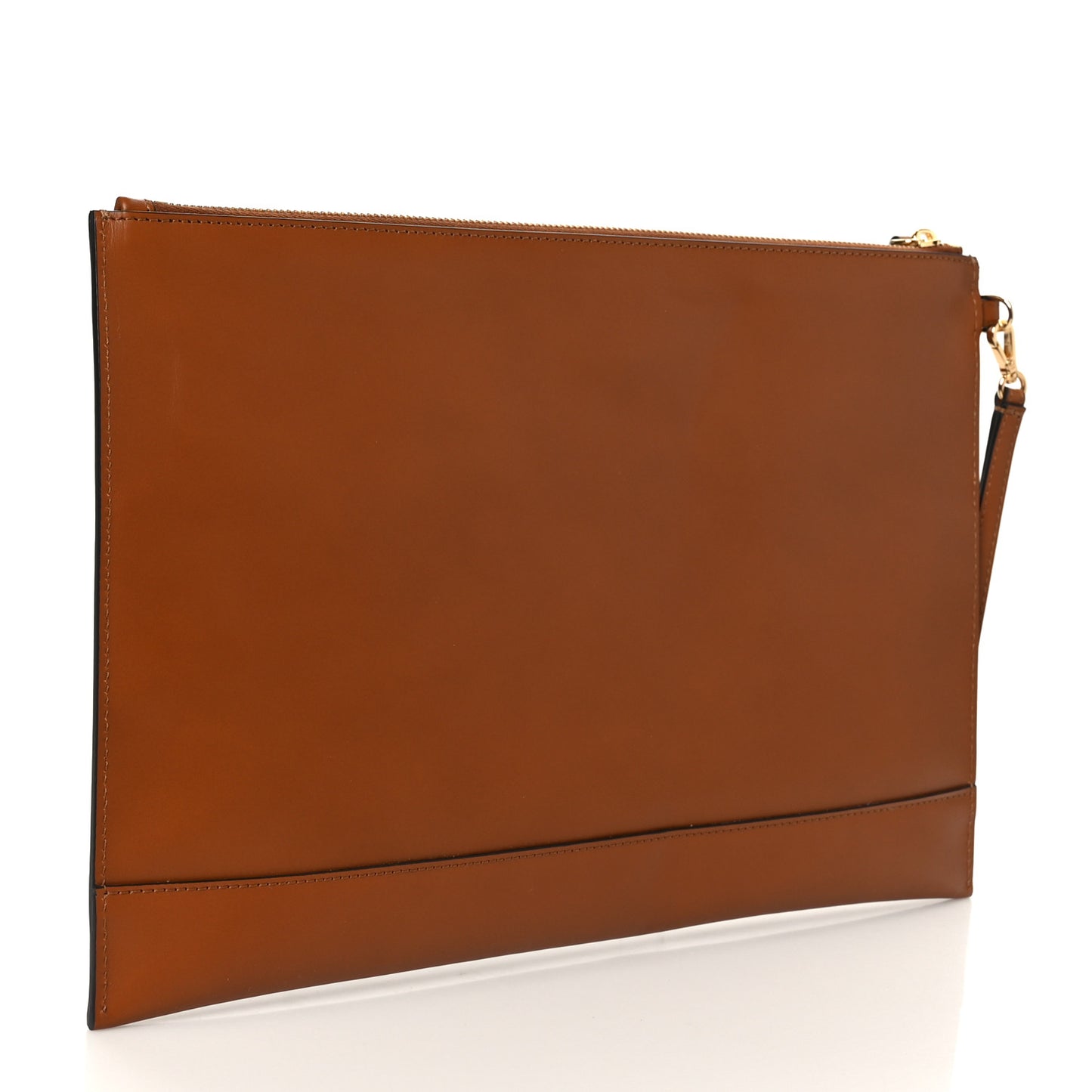 Vitello King Logo Embossed Large Flat Pouch Cuoio