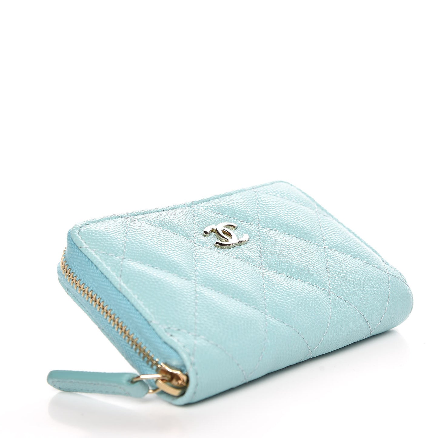 Caviar Quilted Zip Coin Purse Light Blue