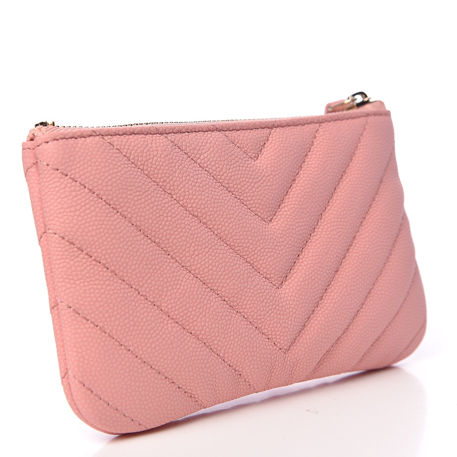 Chanel Flat Caviar Chevron Quilted Small Cosmetic Case Pink 3 of 8