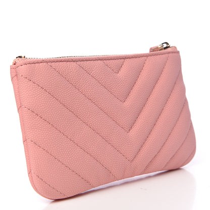 Chanel Flat Caviar Chevron Quilted Small Cosmetic Case Pink 3 of 8