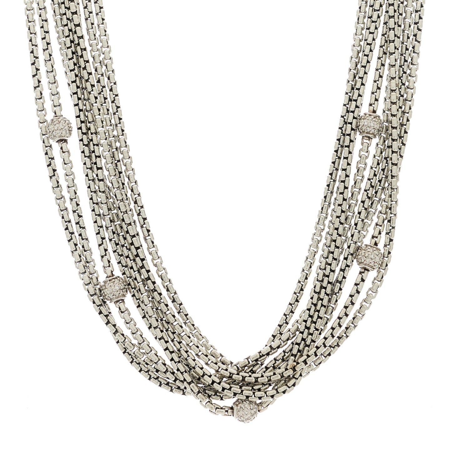 Sterling Silver 18 Yellow Gold Diamond Multi Strand Station Necklace