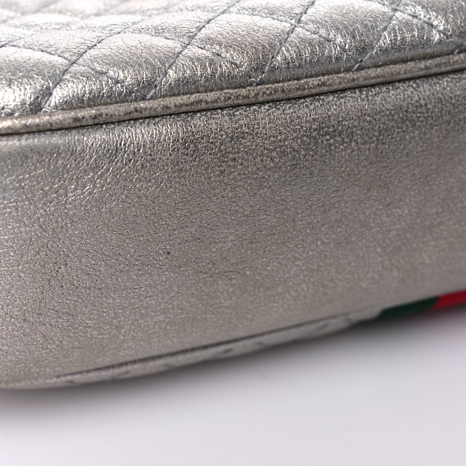 Gucci Laminated Nappa Web Trapuntata Small GG Shoulder Bag Argento 13 of 16