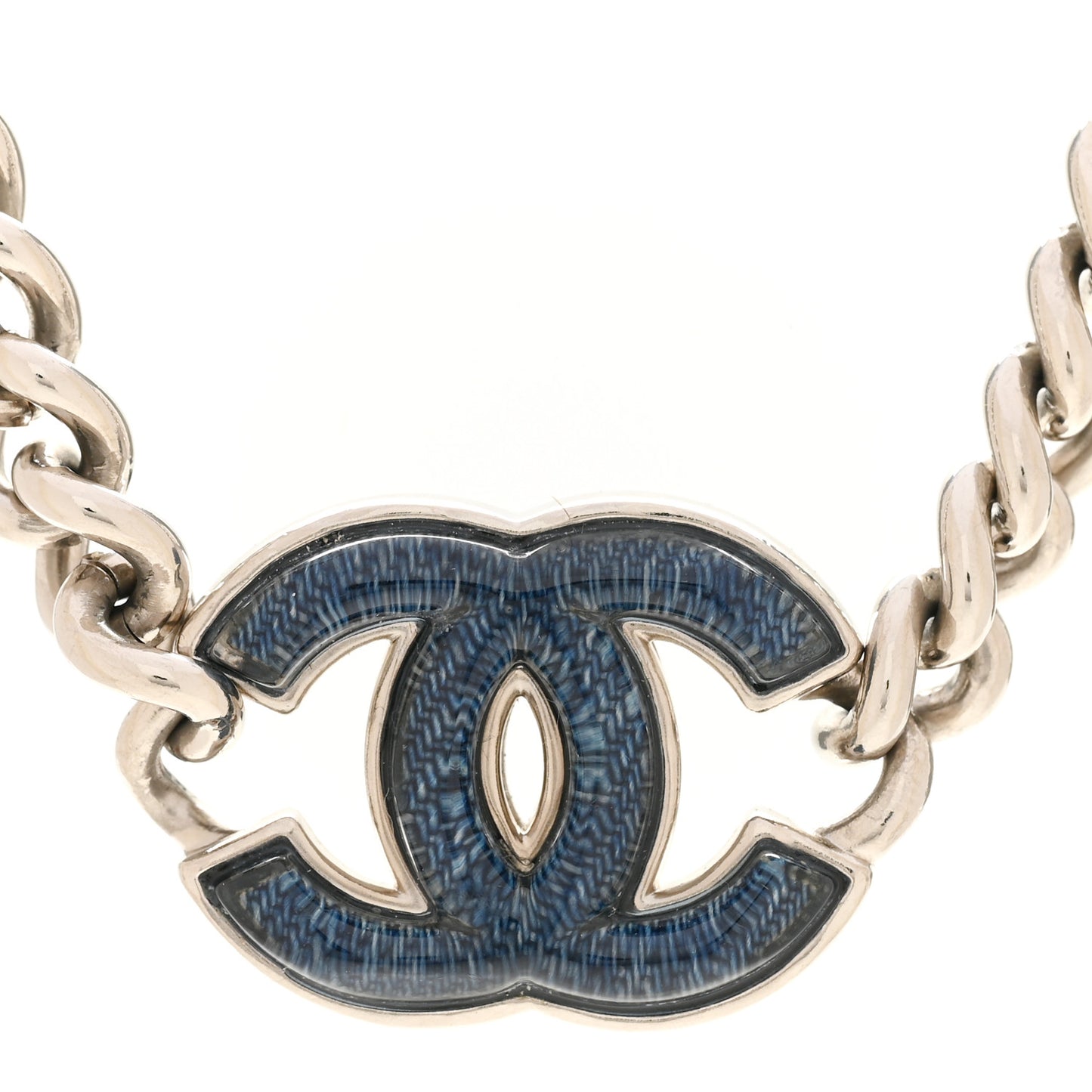 Enamel CC Chain Choker Silver Blue