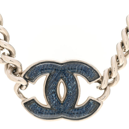 Chanel Enamel CC Chain Choker Silver Blue 4 of 5