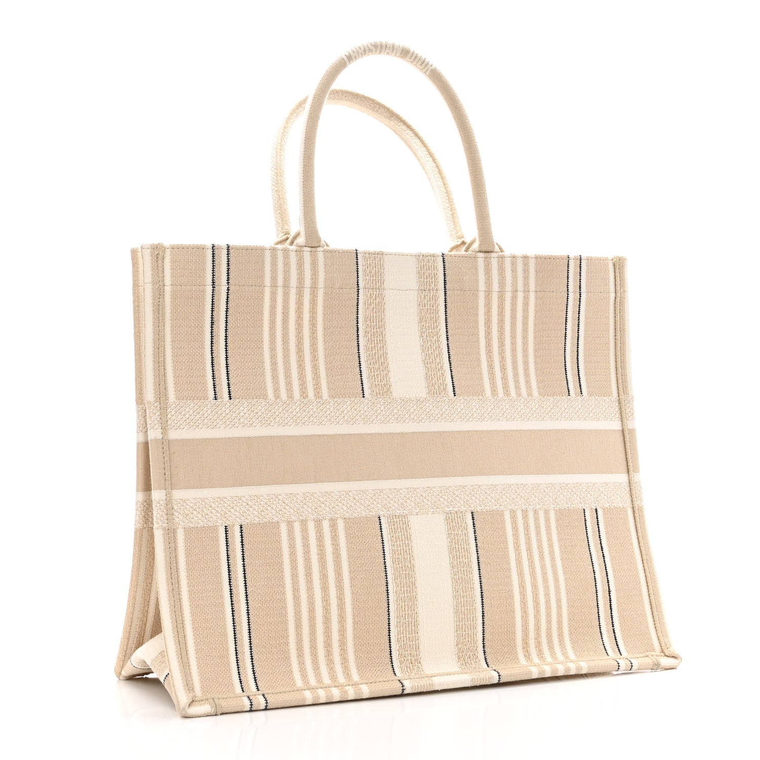 Christian Dior Canvas Embroidered Large Stripes Book Tote Beige 3 of 11