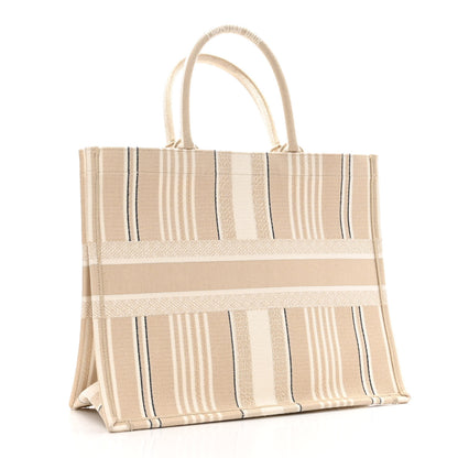 Christian Dior Canvas Embroidered Large Stripes Book Tote Beige 3 of 11