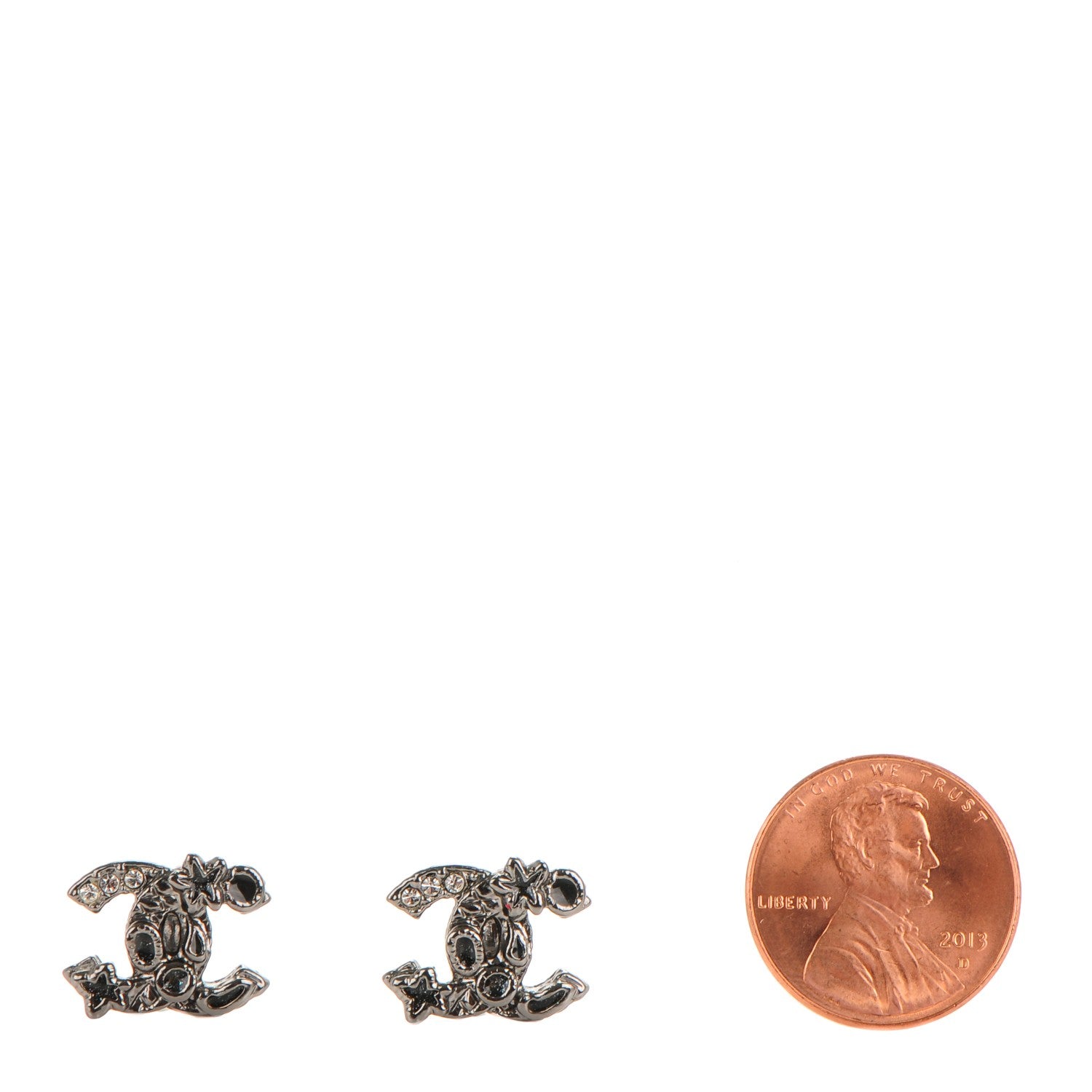 Chanel Glitter Enamel Crystal Star CC Earrings 2 of 4