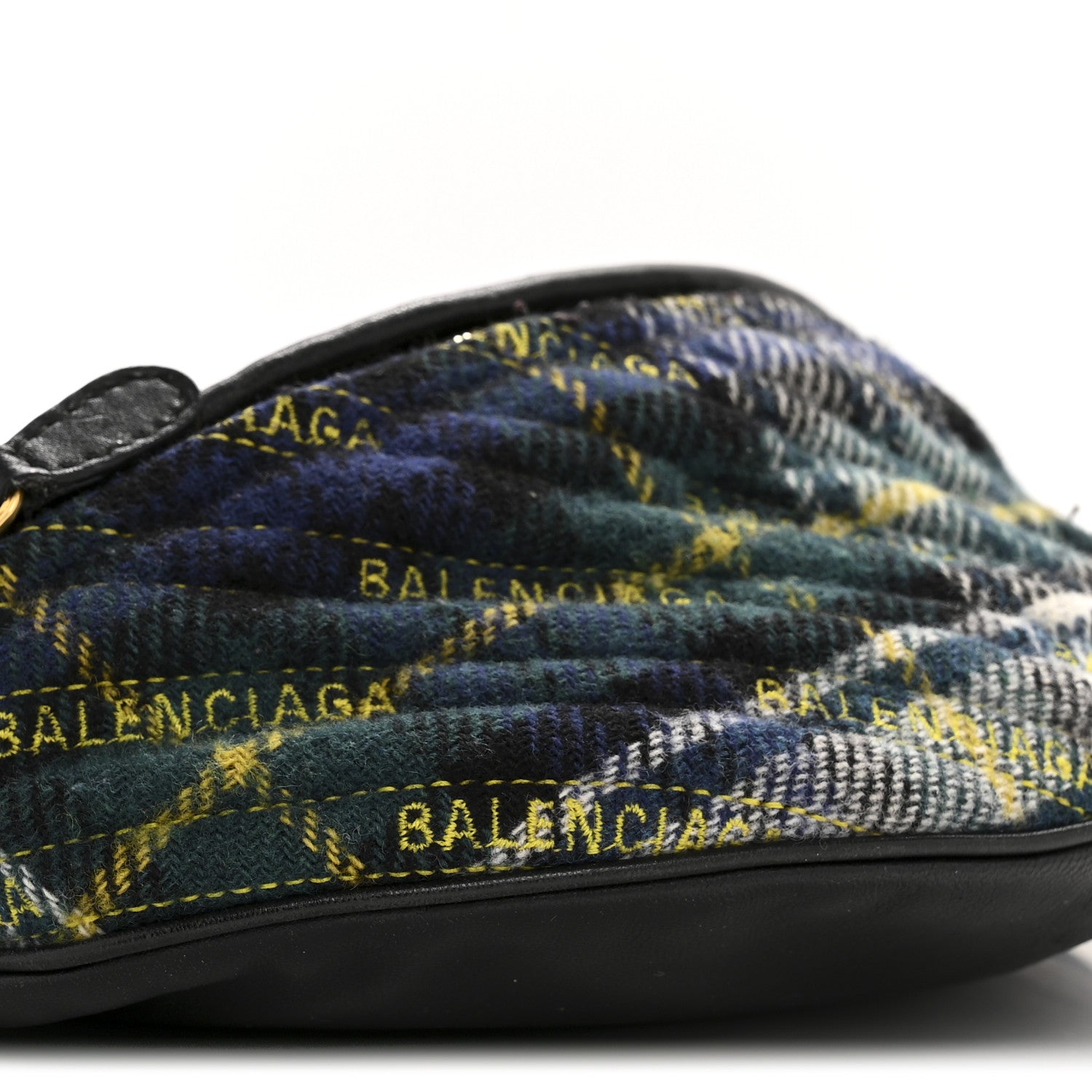 Balenciaga Wool Plaid Diagonal Allover Logo Matelasse XS Souvenir Belt Bag Green Blue Yellow 9 of 15