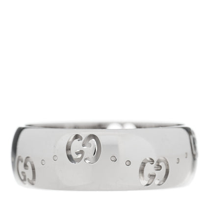 Gucci 18K White Gold 6mm Icon Band Ring 50 5.25 1 of 5