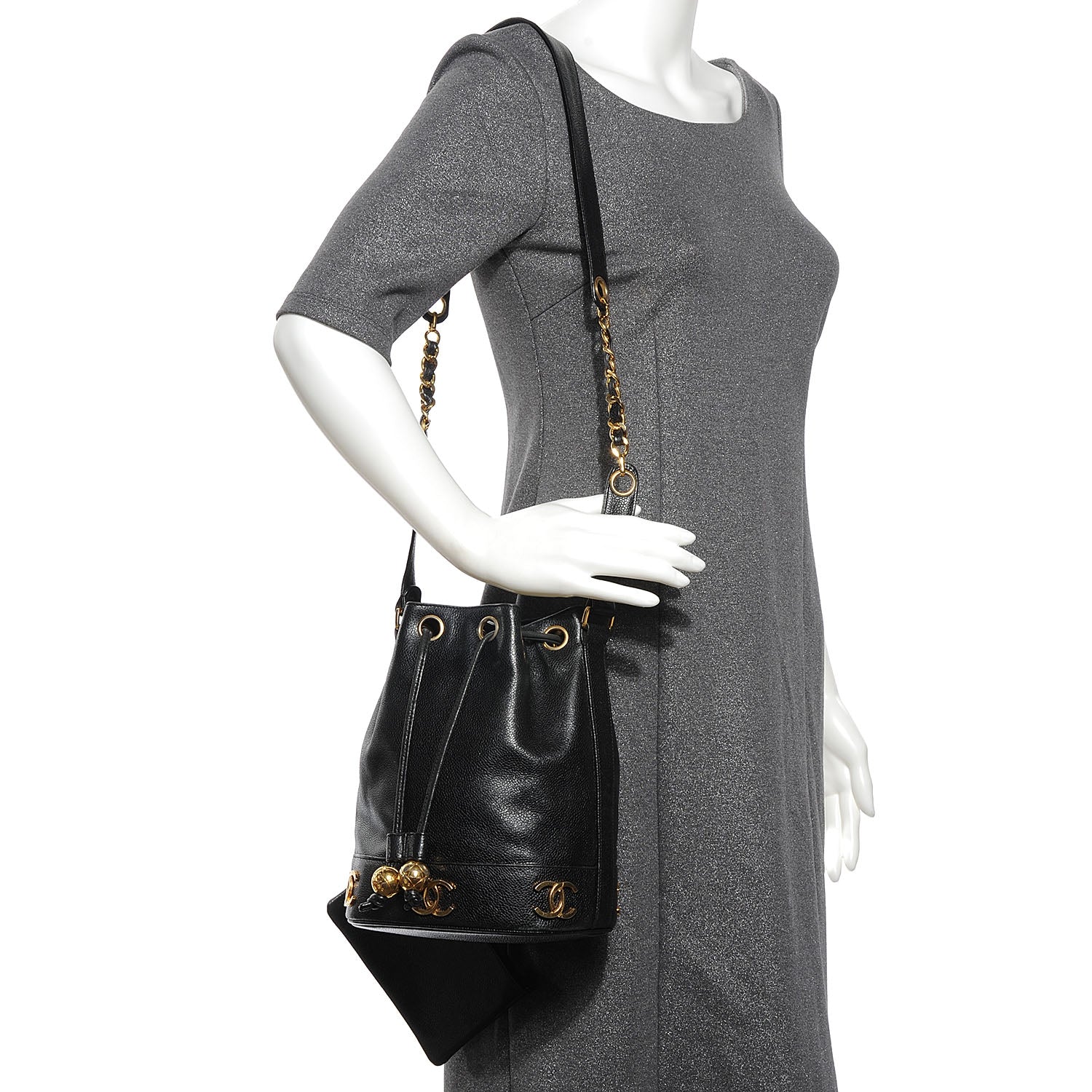 Chanel Caviar CC Drawstring Shoulder Bag Black 2 of 7