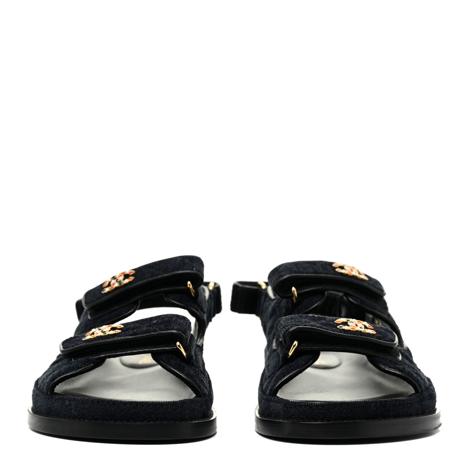 Chanel Velvet Velcro Dad Sandals 38.5 Navy Blue 2 of 8