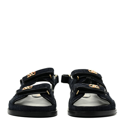 Chanel Velvet Velcro Dad Sandals 38.5 Navy Blue 2 of 8