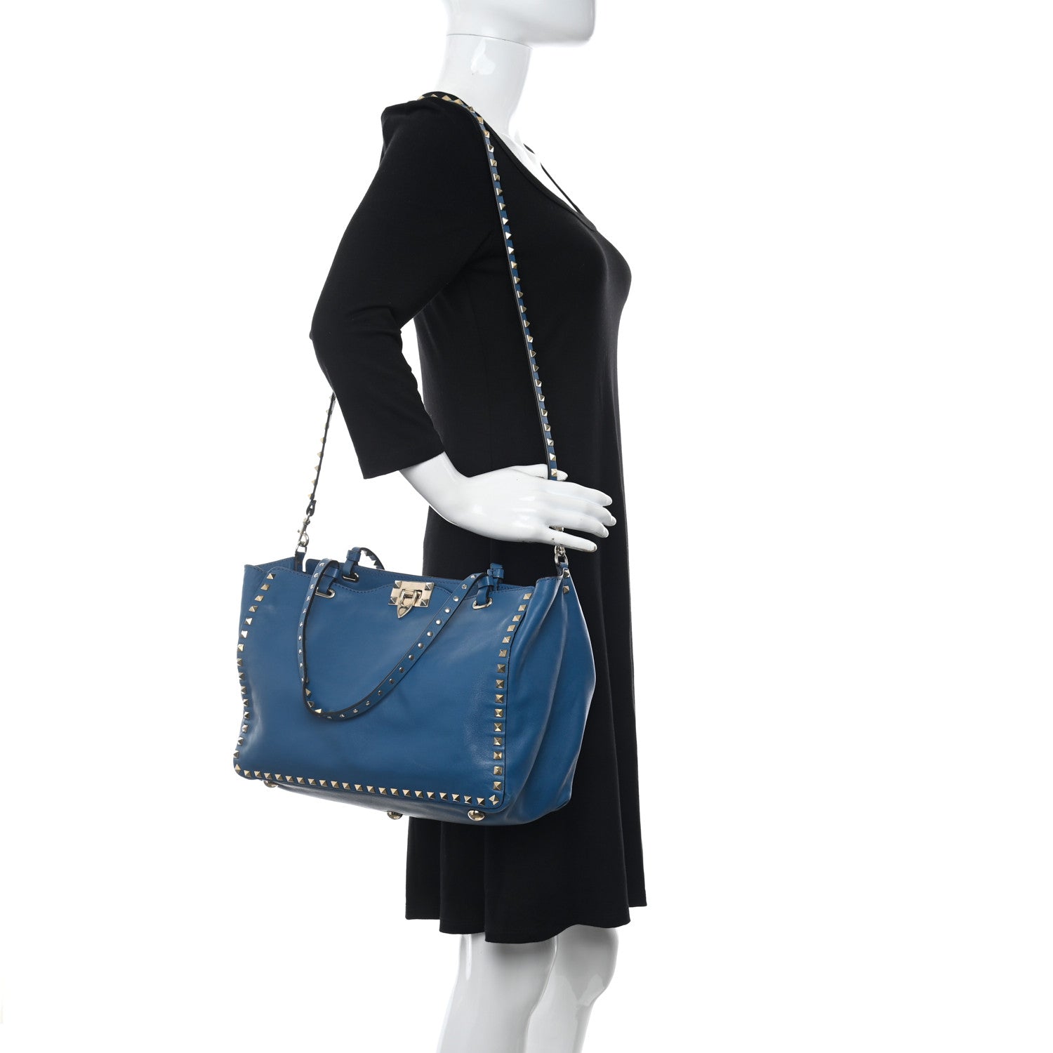 Valentino Garavani Calfskin Medium Rockstud Tote Blue 2 of 25