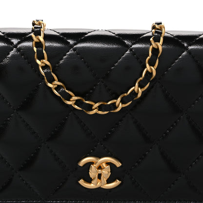 Chanel Shiny Lambskin Quilted CC Bow Wallet on Chain WOC Black 9 of 11