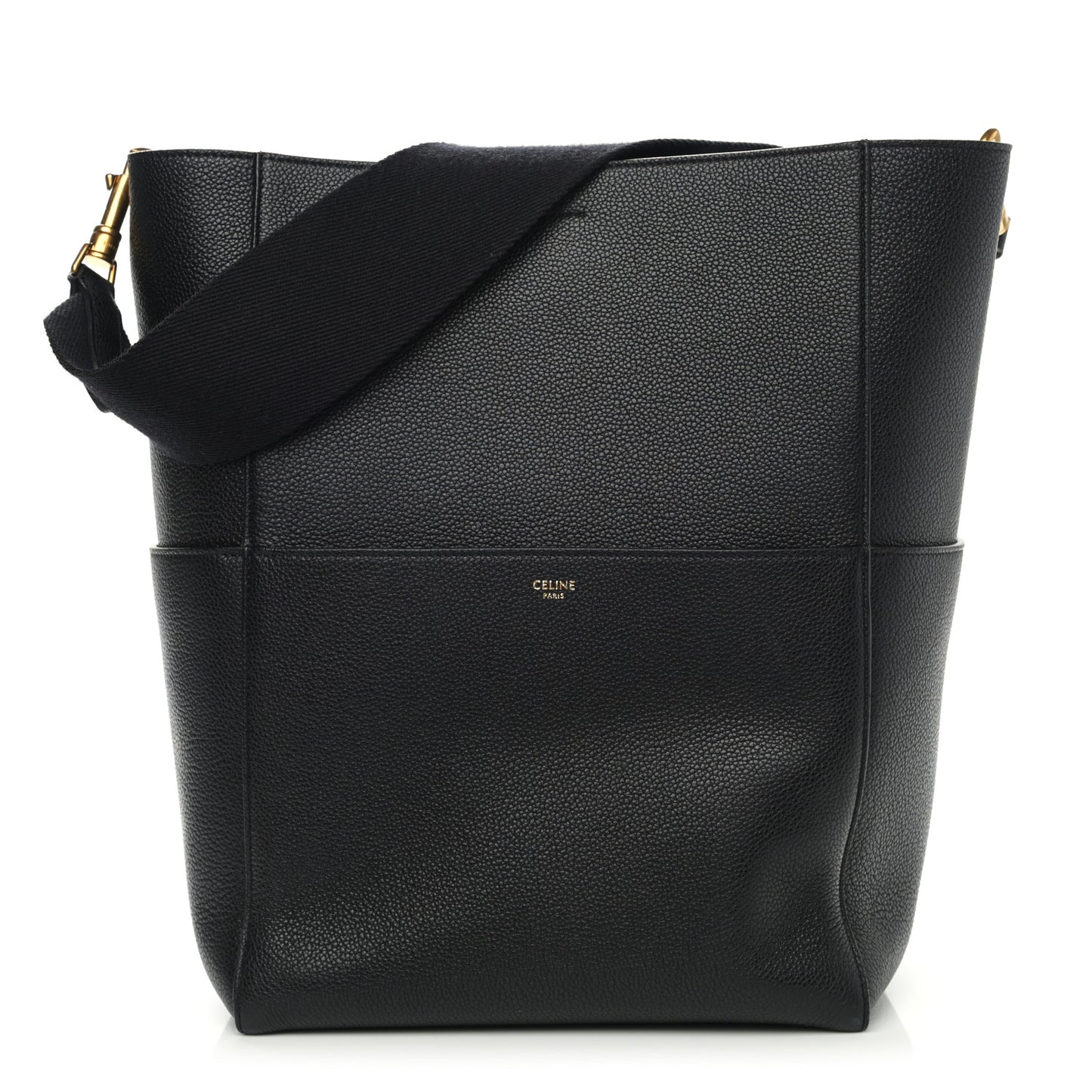 Soft Grained Calfskin Sangle Bucket Bag Black