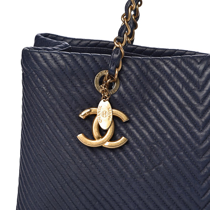 Chanel Wrinkled Lambskin Chevron Quilted Large Surpique Tote Navy Blue 10 of 10