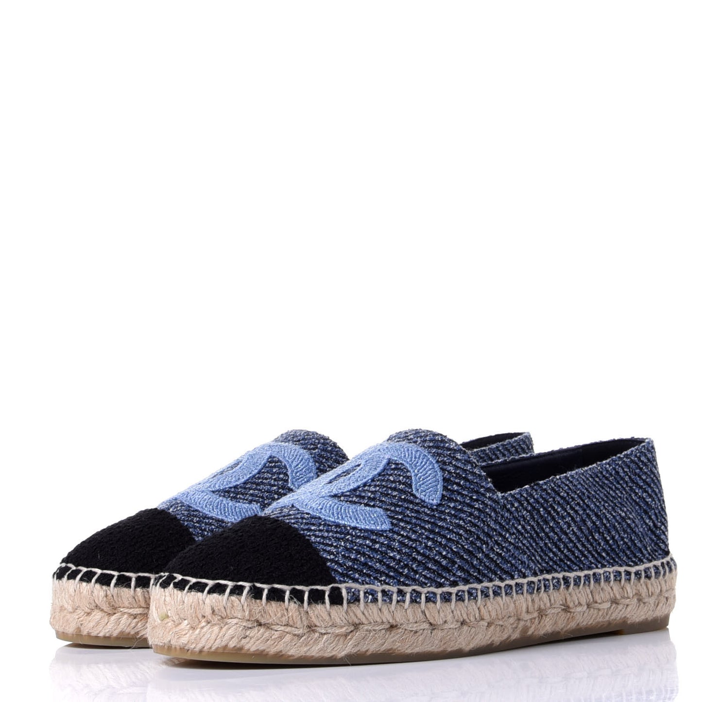 Cotton Tweed CC Espadrilles 38 Blue Ecru Black