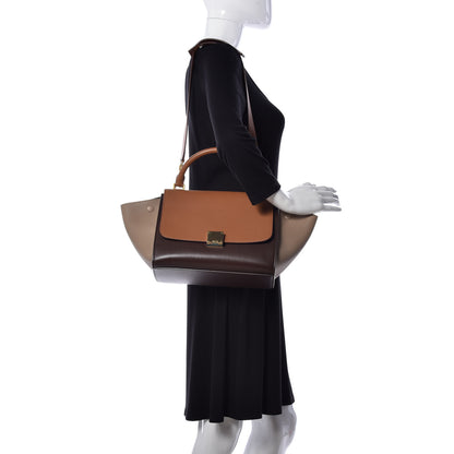 Celine Satin Baby Grained Calfskin Medium Tri-Color Trapeze Tan 2 of 9