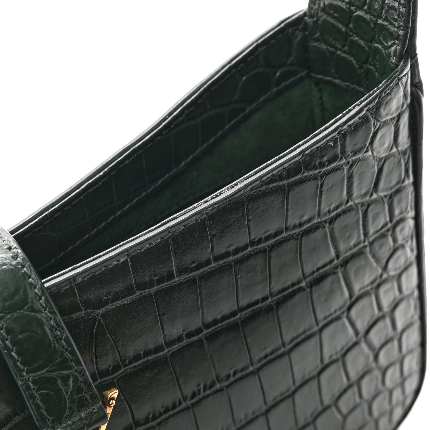Calfskin Crocodile Embossed LE 5 A 7 Hobo Vert Fonce