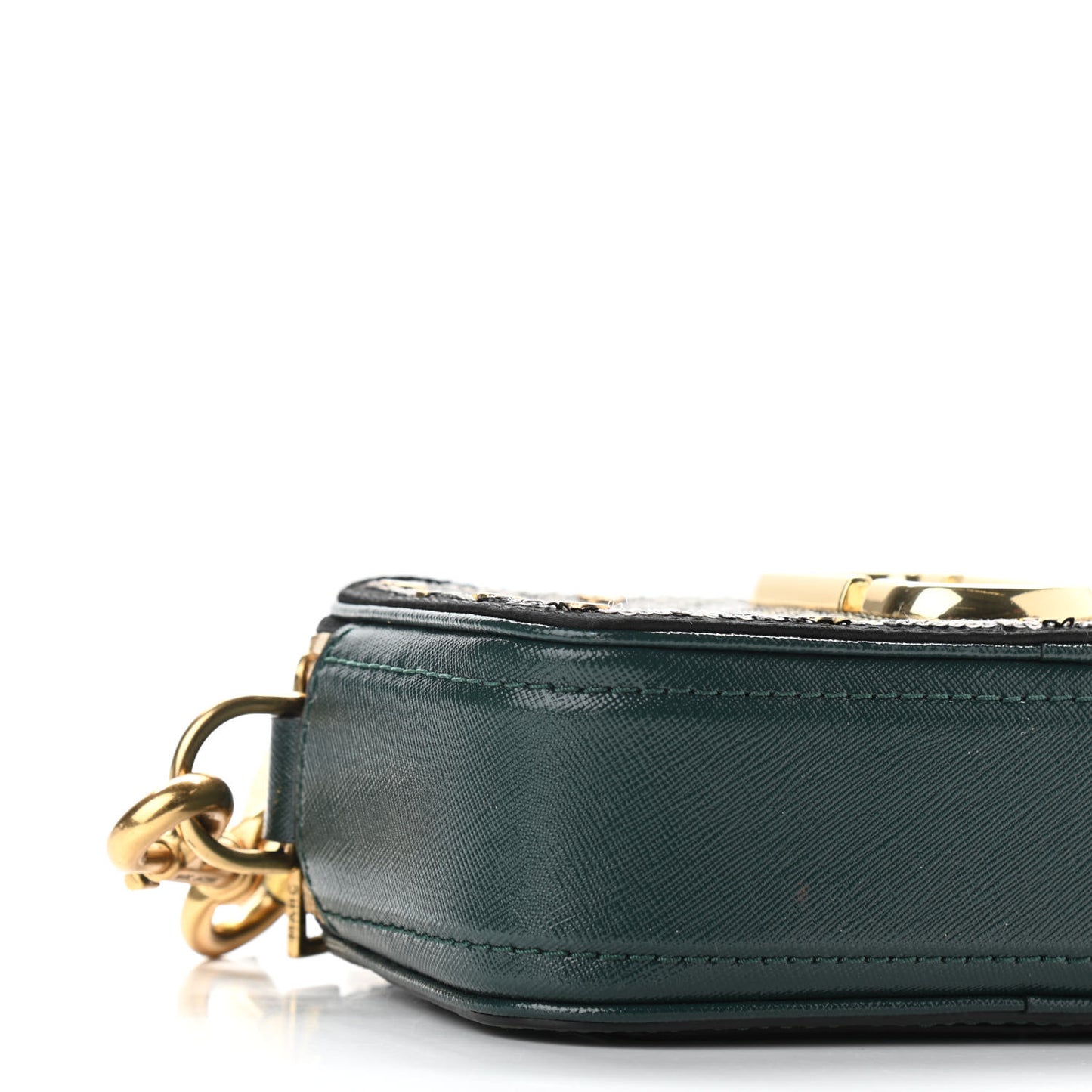 Saffiano Sequin Camouflage Stud Snapshot Camera Bag Green Gold