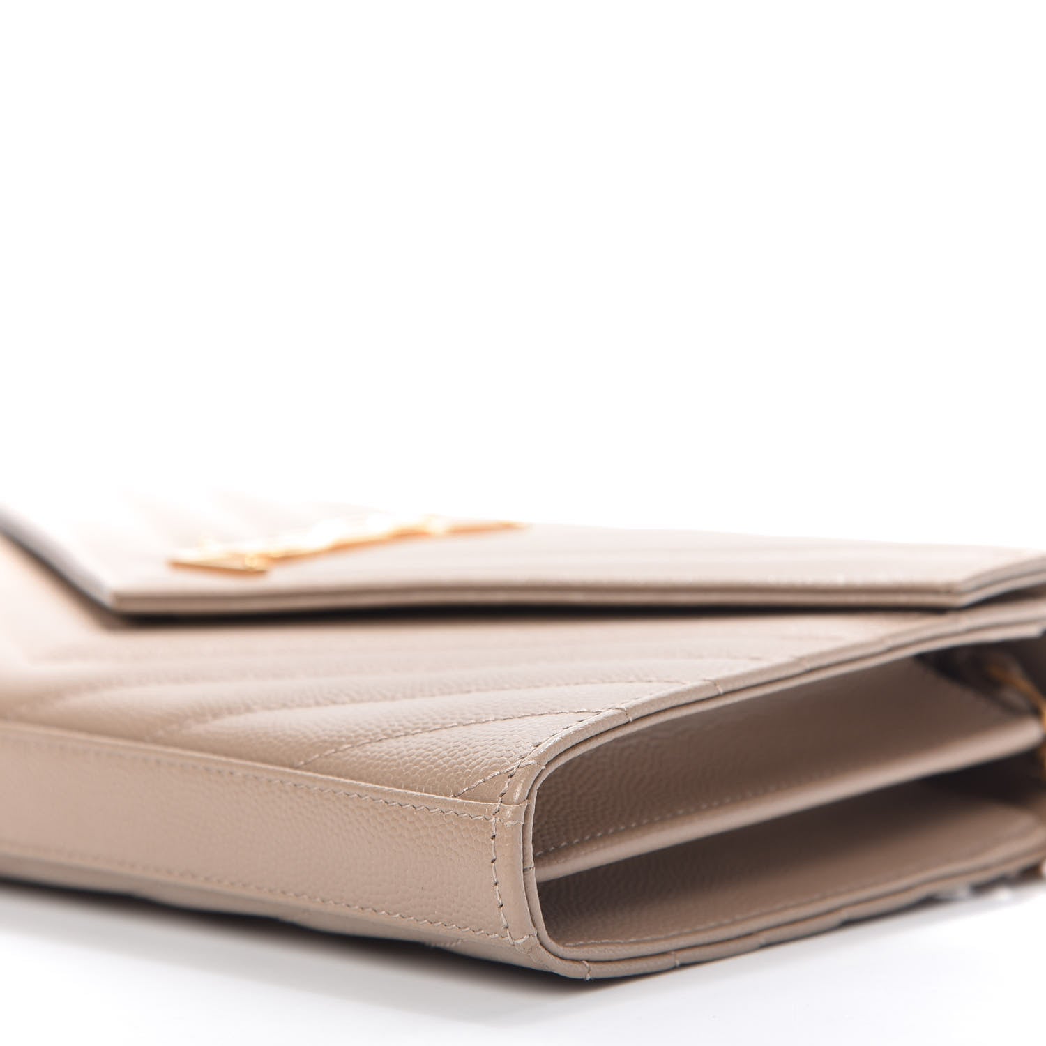 Saint Laurent Grain De Poudre Matelasse Chevron Monogram Chain Wallet Light Taupe 7 of 10