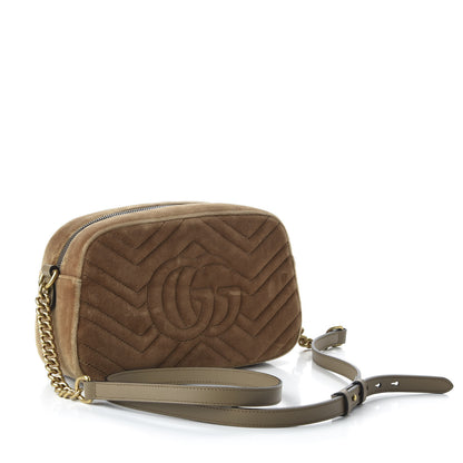 Gucci Velvet Matelasse Small GG Marmont Chain Shoulder Bag Taupe 3 of 11
