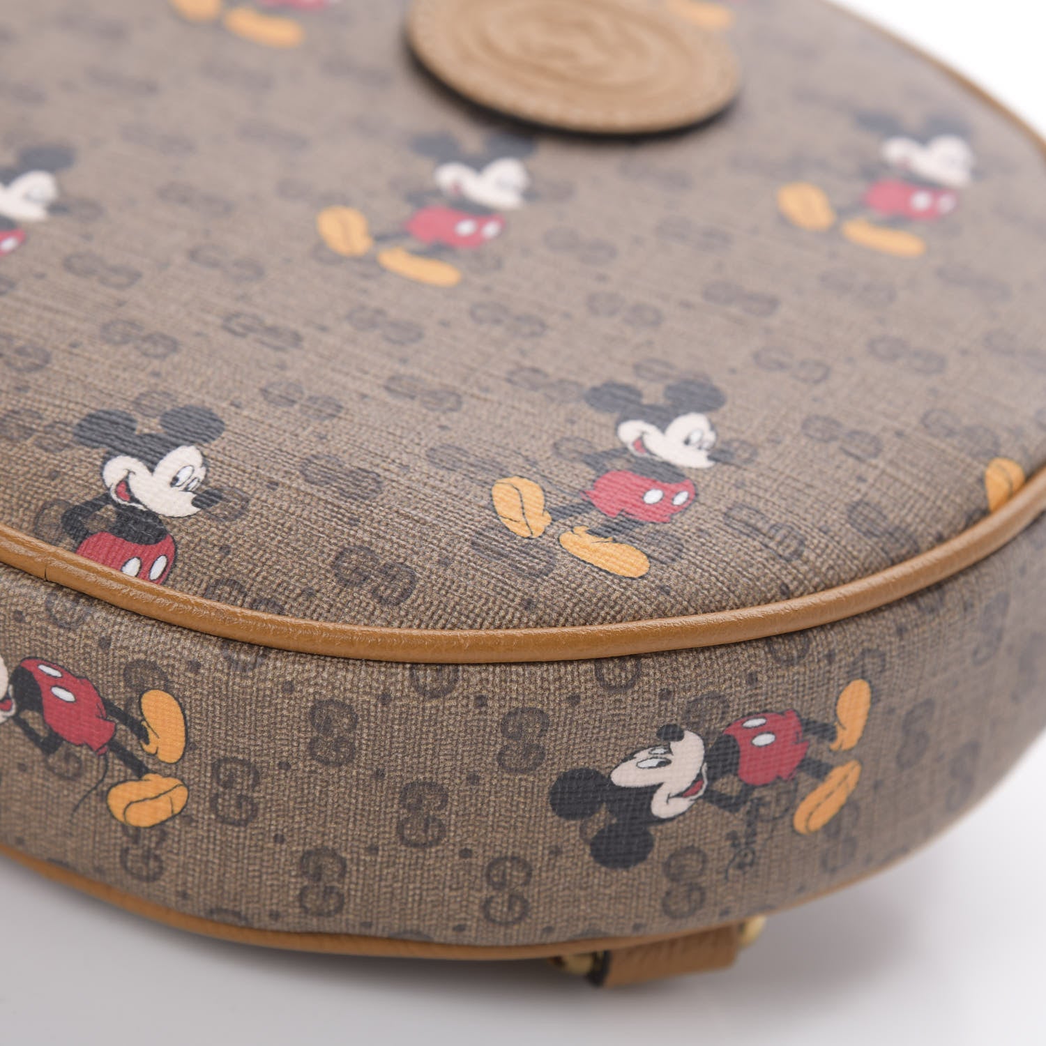 Gucci X DISNEY Mini Vintage GG Supreme Monogram Mickey Mouse Round Backpack Beige Vintage Sun Oil 6 of 10