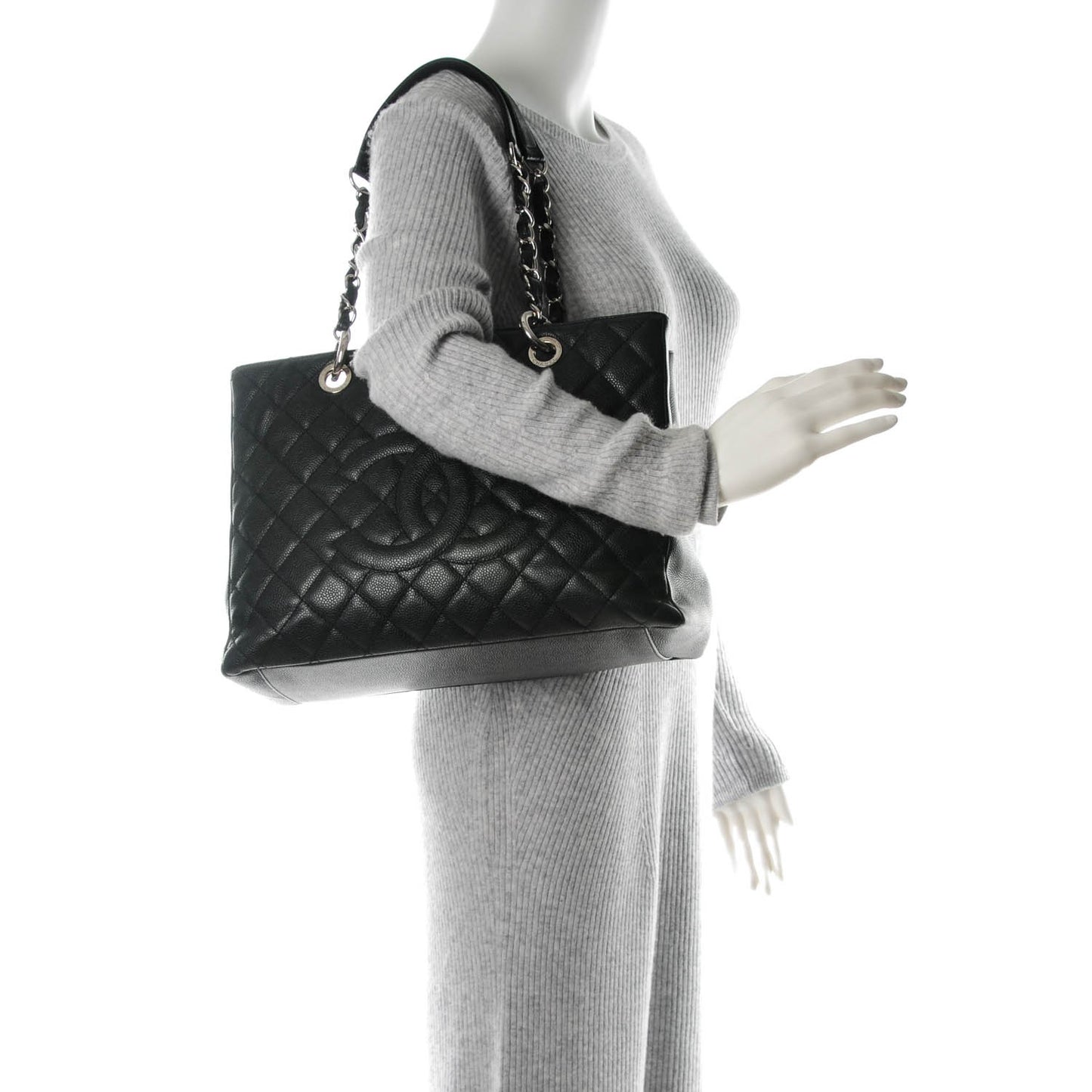 Caviar Quilted Grand Shopping Tote GST Black