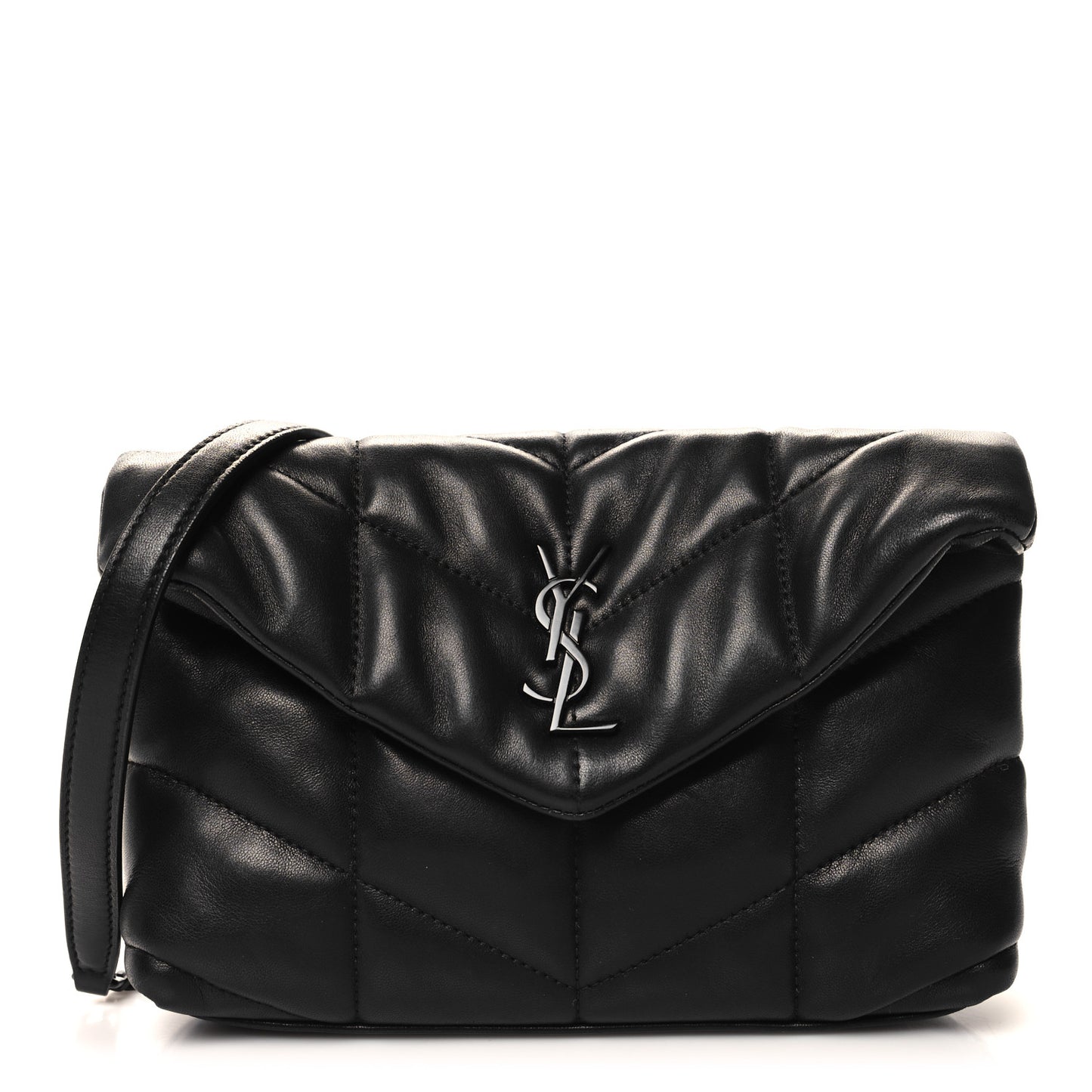 Calfskin Quilted Toy Loulou Puffer Monogram Monochrome Chain Satchel Black