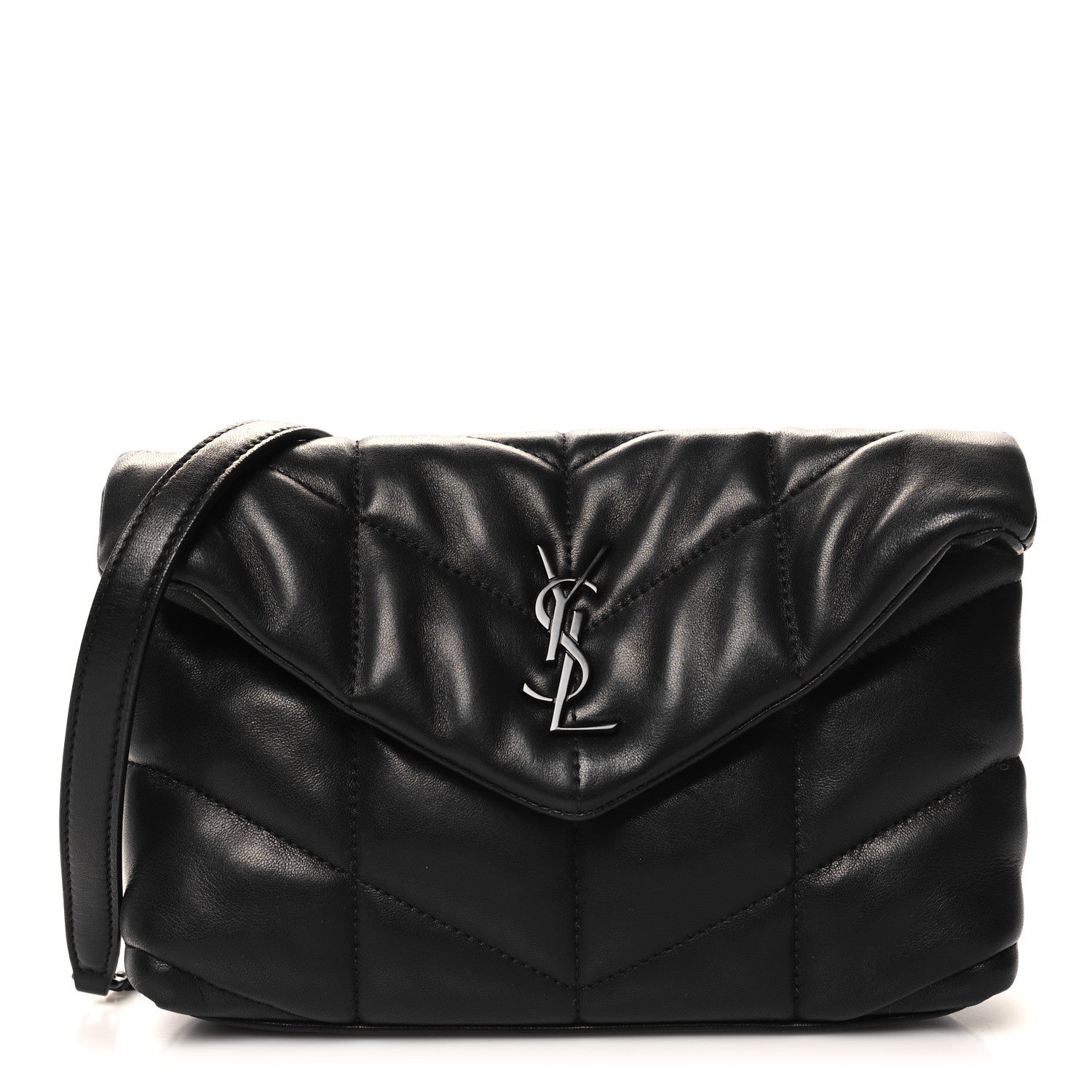 Saint Laurent Calfskin Quilted Toy Loulou Puffer Monogram Monochrome Chain Satchel Black 1 of 10