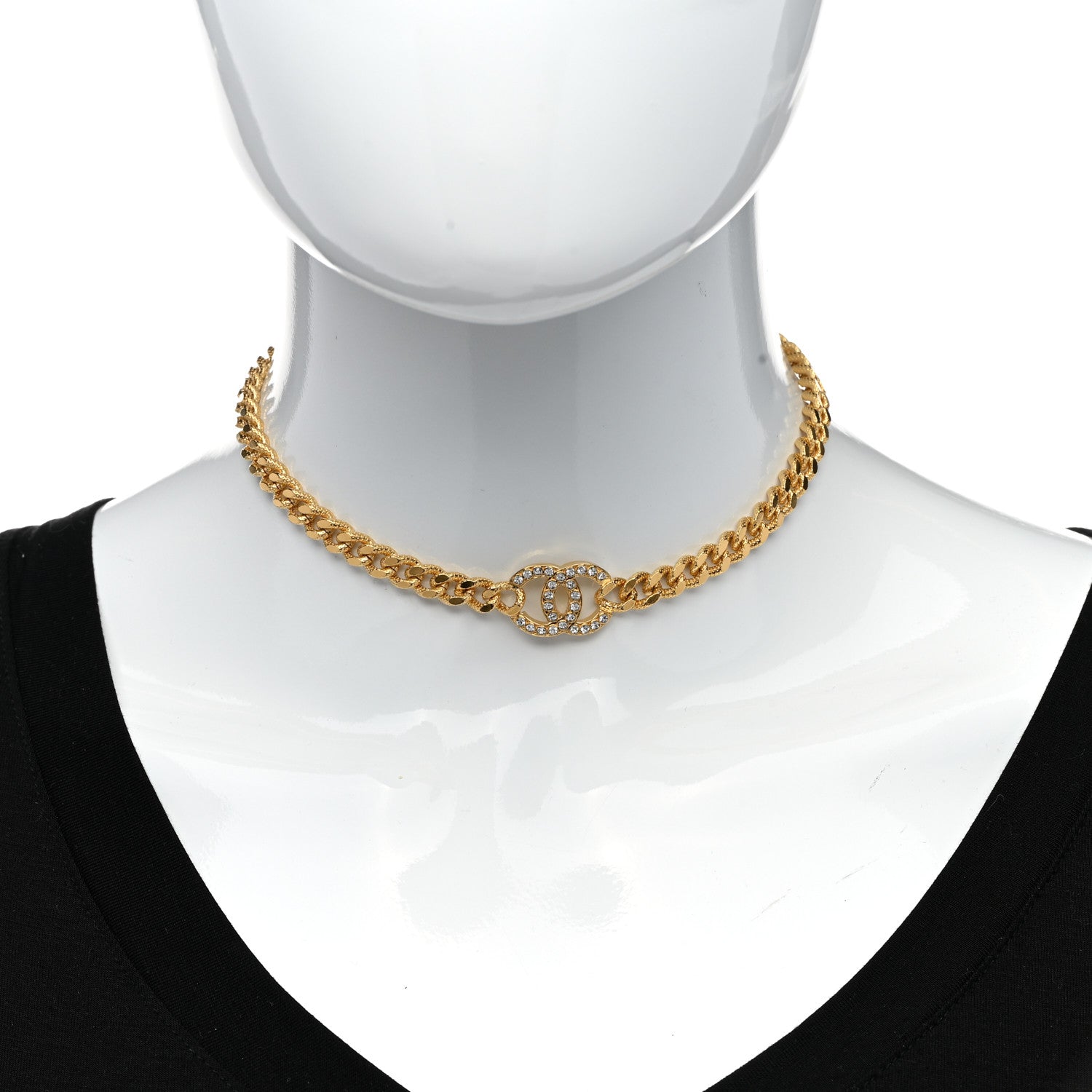 Chanel Crystal Chain Link CC Choker Necklace Gold 2 of 6