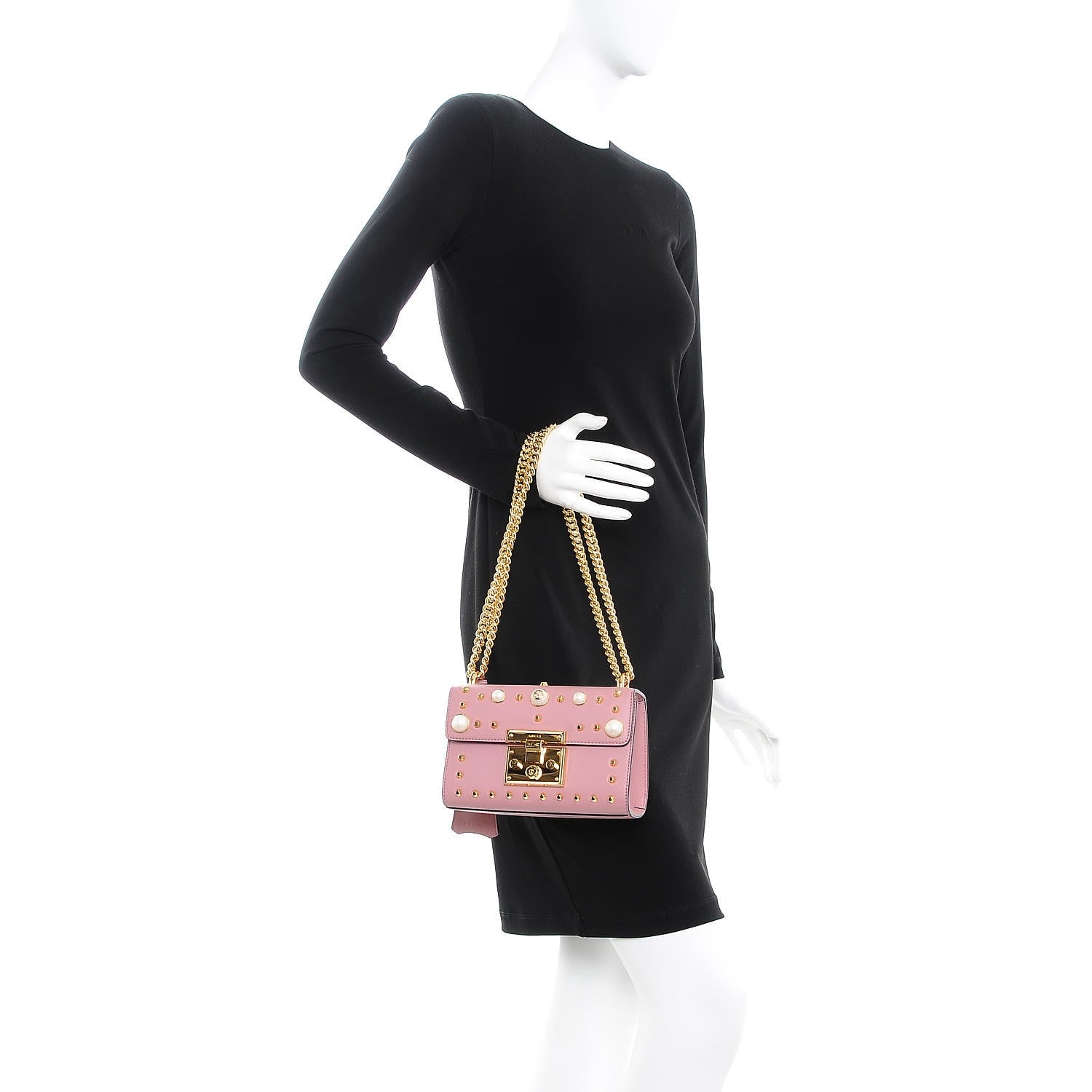 Gucci Calfskin Studded Small Padlock Shoulder Bag Carmine Rose 2 of 11