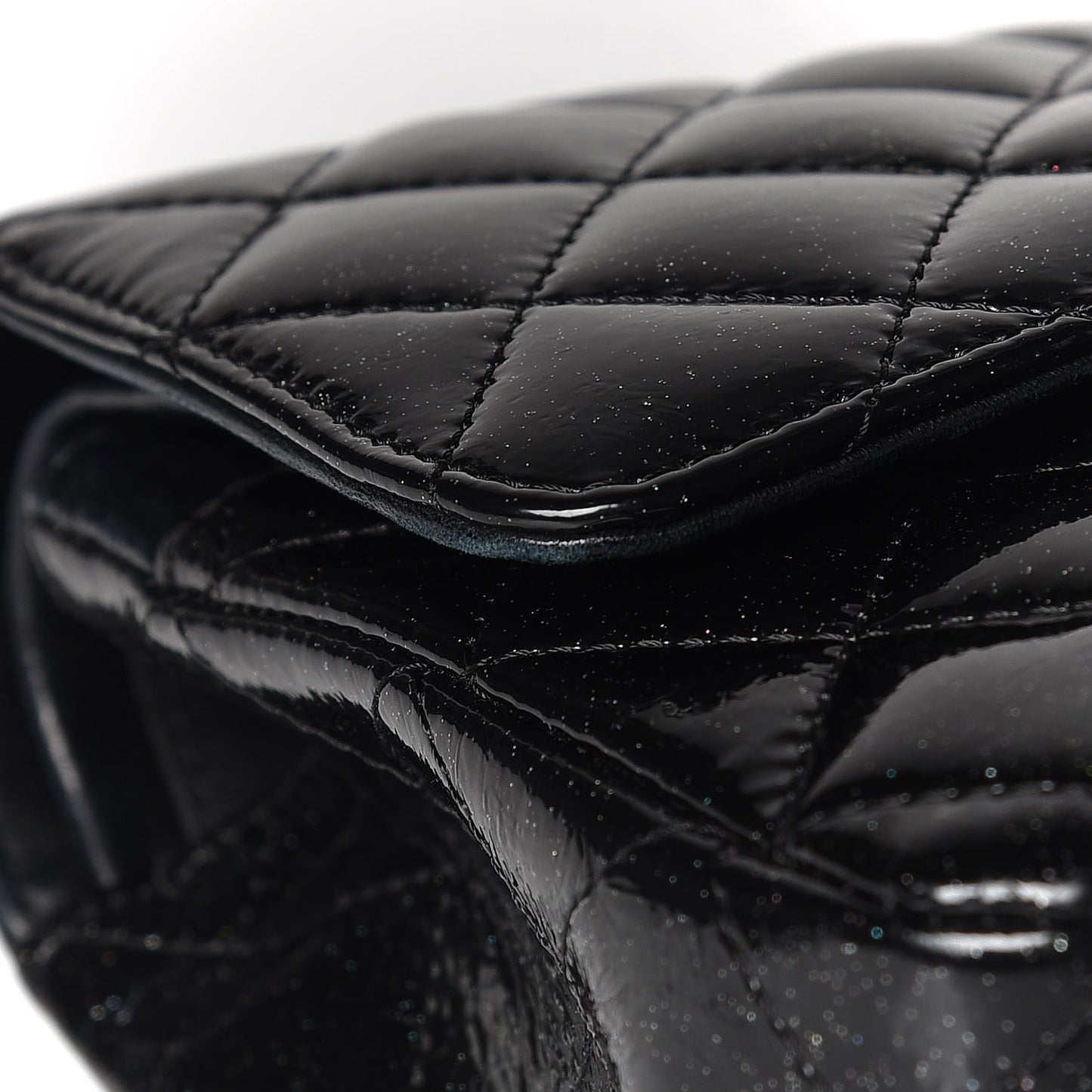 Patent Quilted Sparkle Glitter Medium Double Flap Black