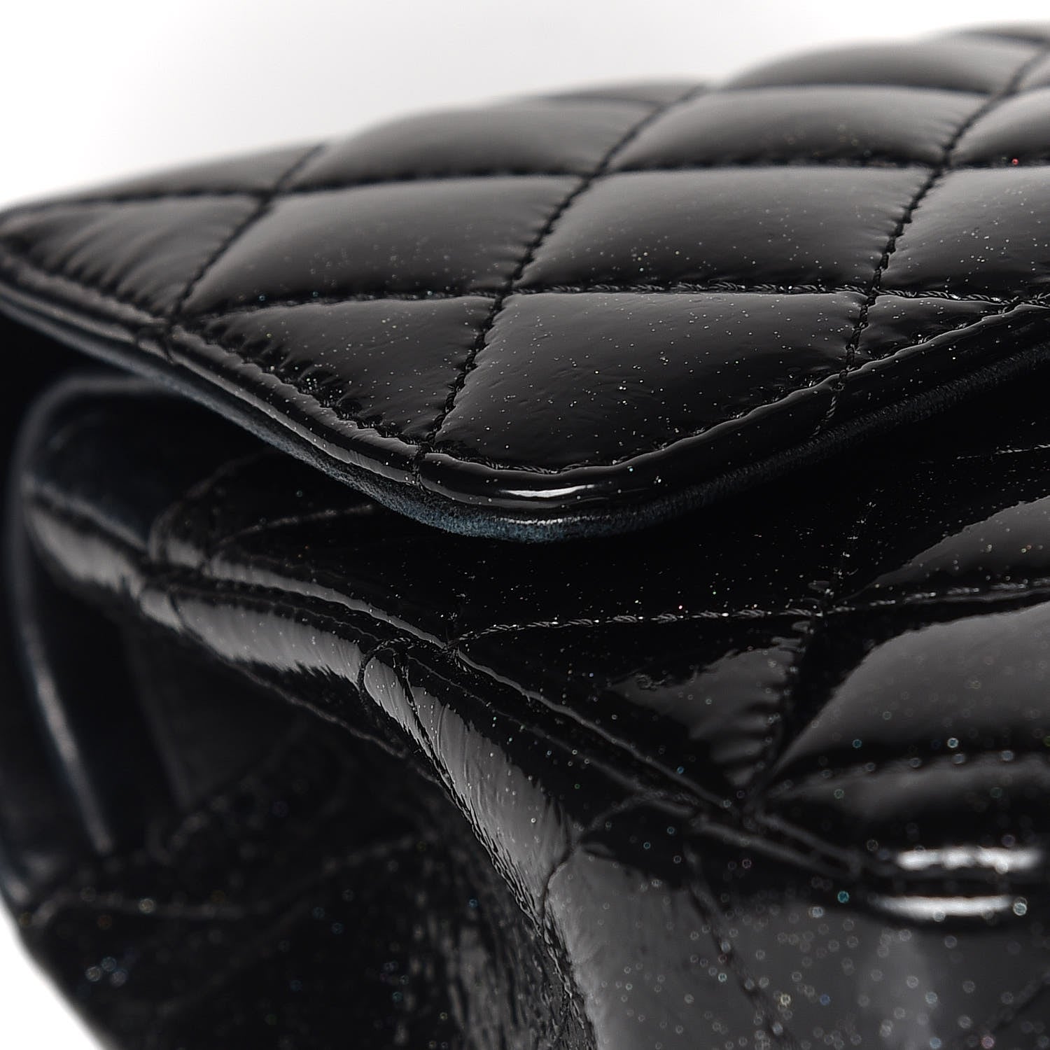 Chanel Patent Quilted Sparkle Glitter Medium Double Flap Black 9 of 15