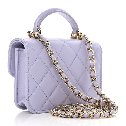 Chanel Lambskin Quilted Top Handle Flap Coin Purse With Chain Light Purple 3 of 11