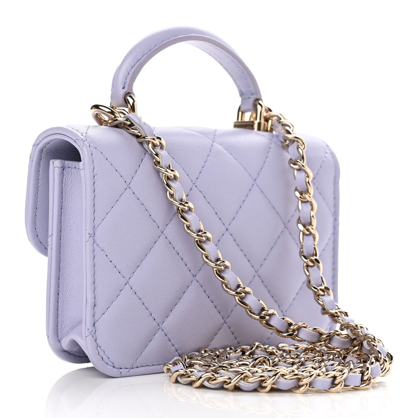 Lambskin Quilted Top Handle Flap Coin Purse With Chain Light Purple
