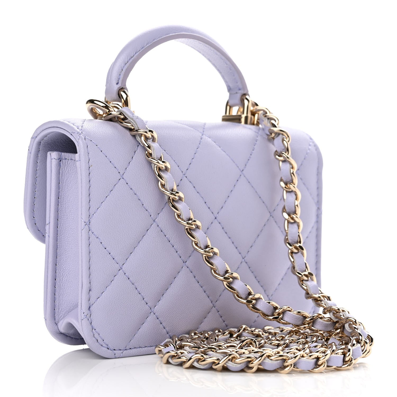 Chanel Lambskin Quilted Top Handle Flap Coin Purse With Chain Light Purple 3 of 11