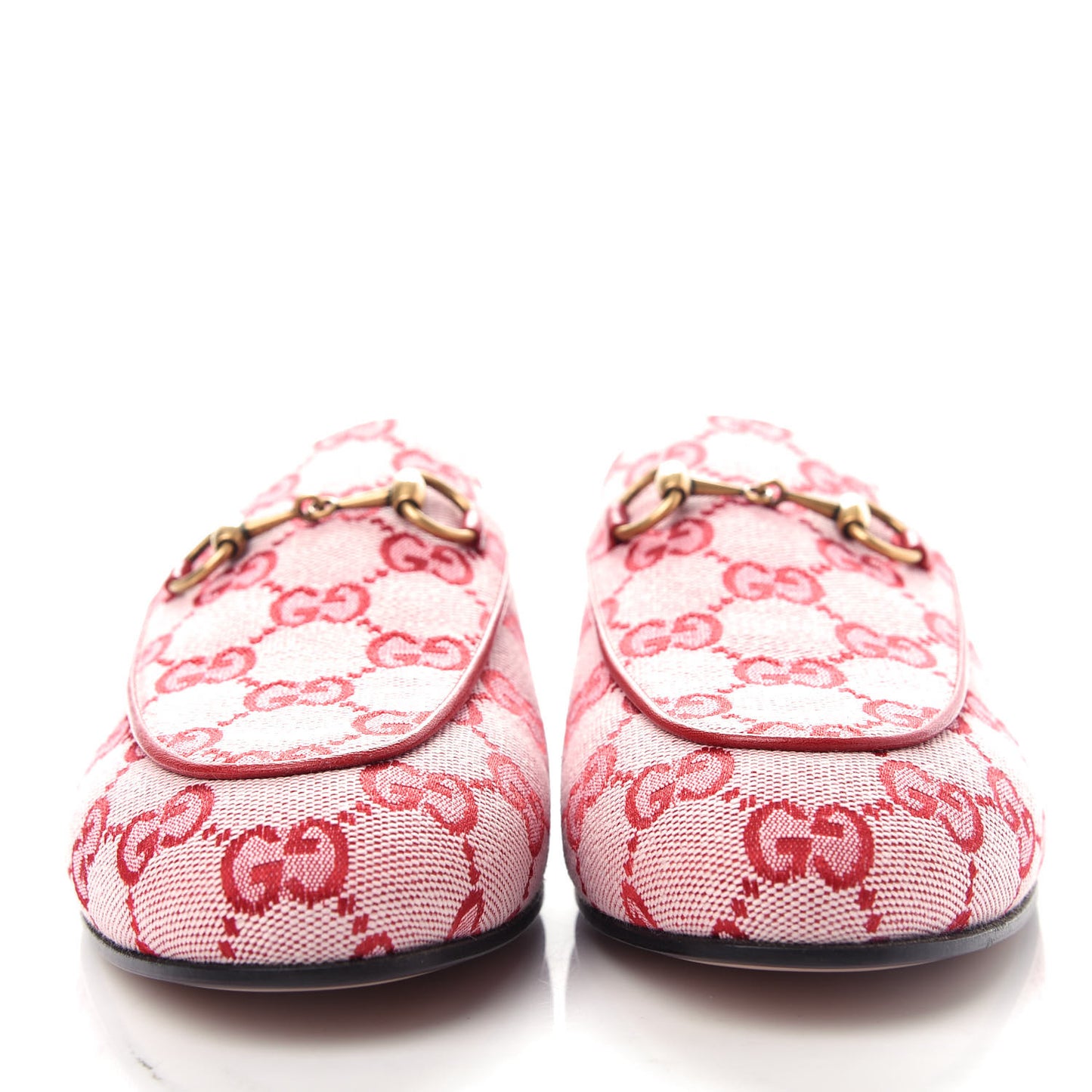 Canvas GG Monogram Horsebit Womens Princetown Slippers 37.5 Gardenia Hibiscus Red