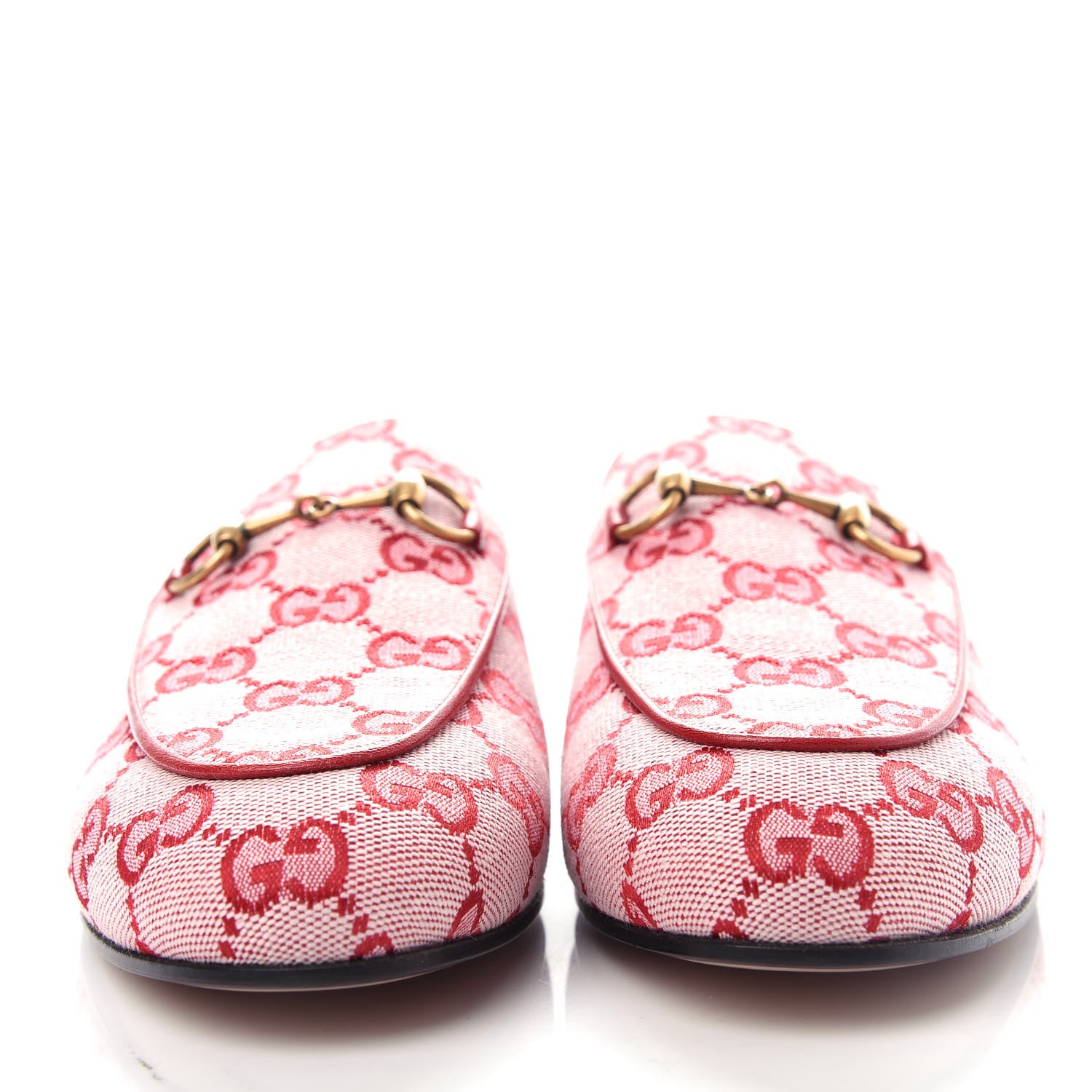 Gucci Canvas GG Monogram Horsebit Womens Princetown Slippers 37.5 Gardenia Hibiscus Red 2 of 11