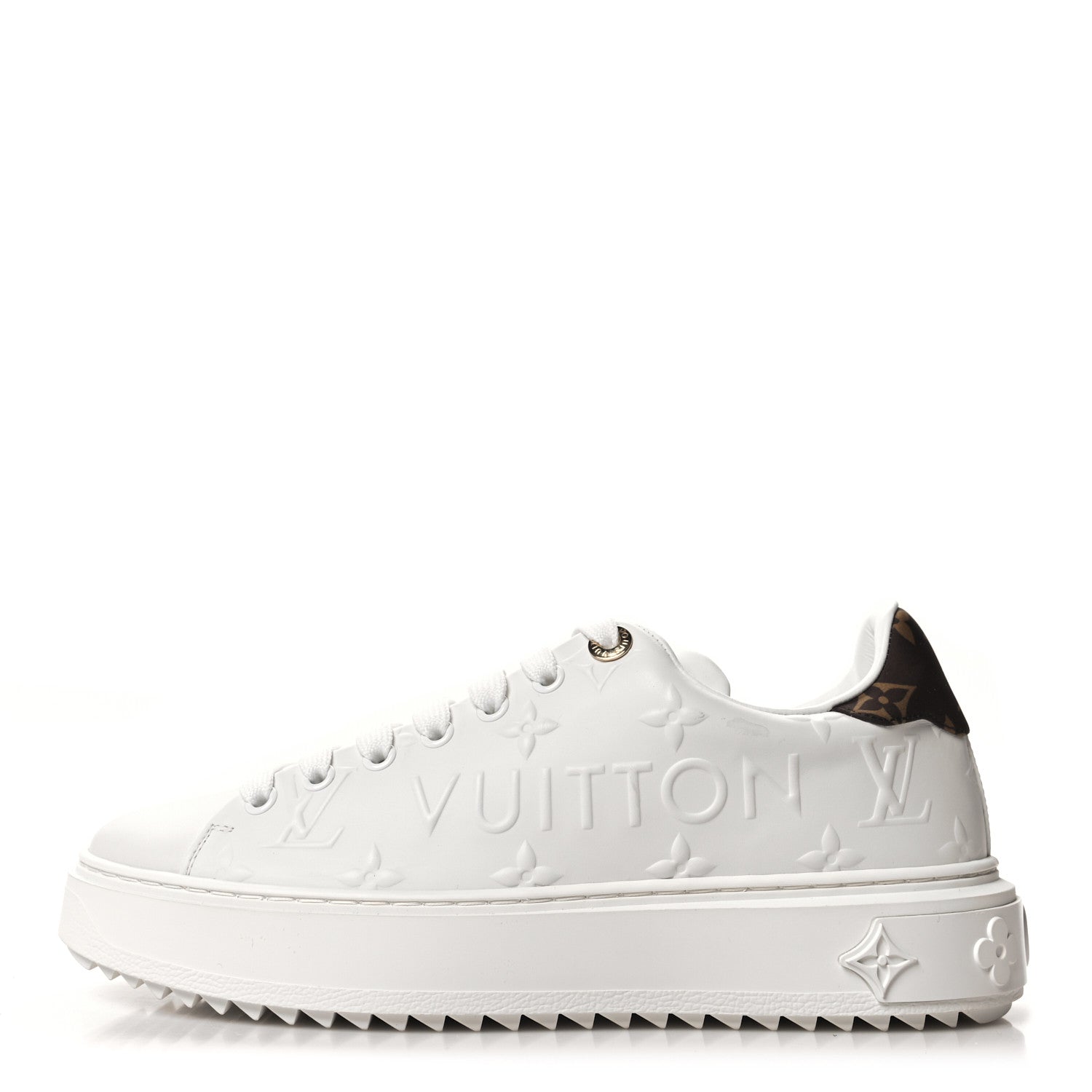 Louis Vuitton Calfskin Monogram Debossed Time Out Sneakers 38 White 1 of 8
