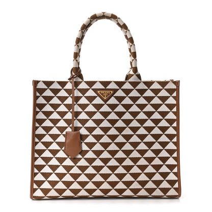 Prada Jacquard Saffiano Triangolo Symbole Embroidered Large Tote Tobacco Talco 1 of 11