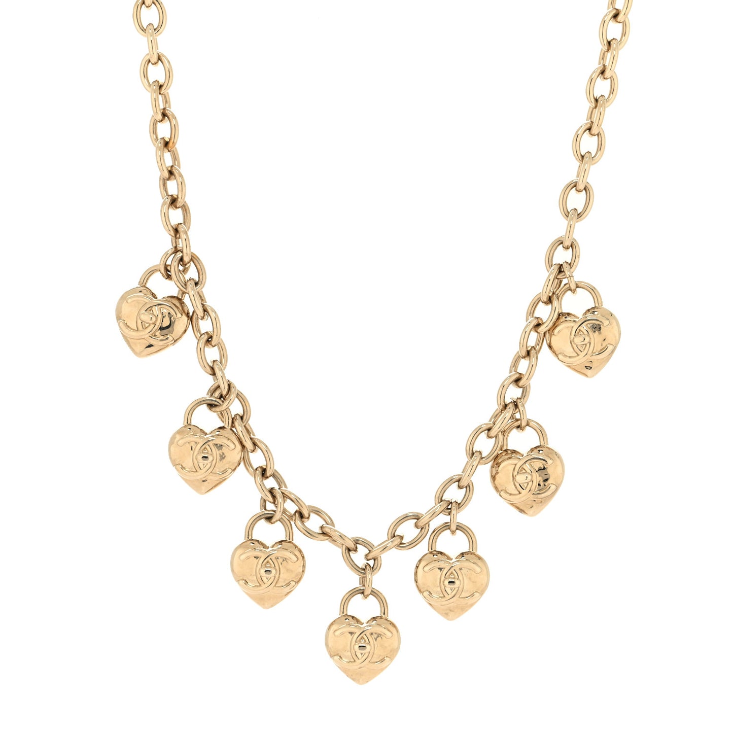 Metal CC Heart Turnlock Charms Choker Necklace Gold