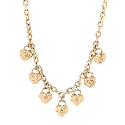 Chanel Metal CC Heart Turnlock Charms Choker Necklace Gold 1 of 5