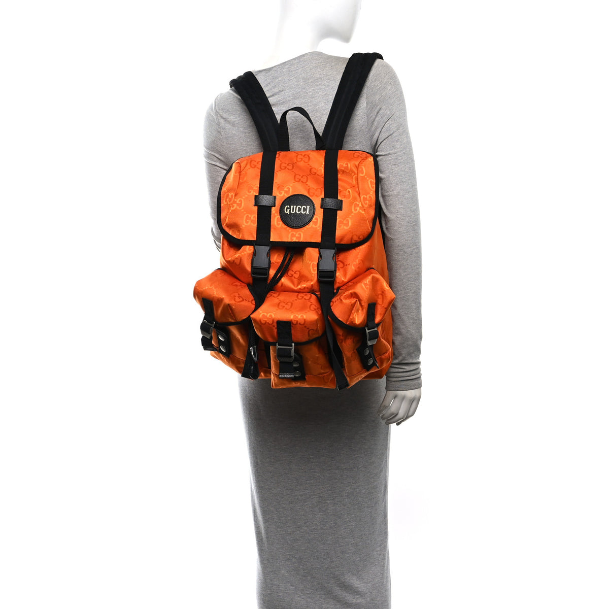 Gucci Econyl Nylon Monogram Off The Grid Utility Pocket Backpack Carrot Orange Black 2 of 11