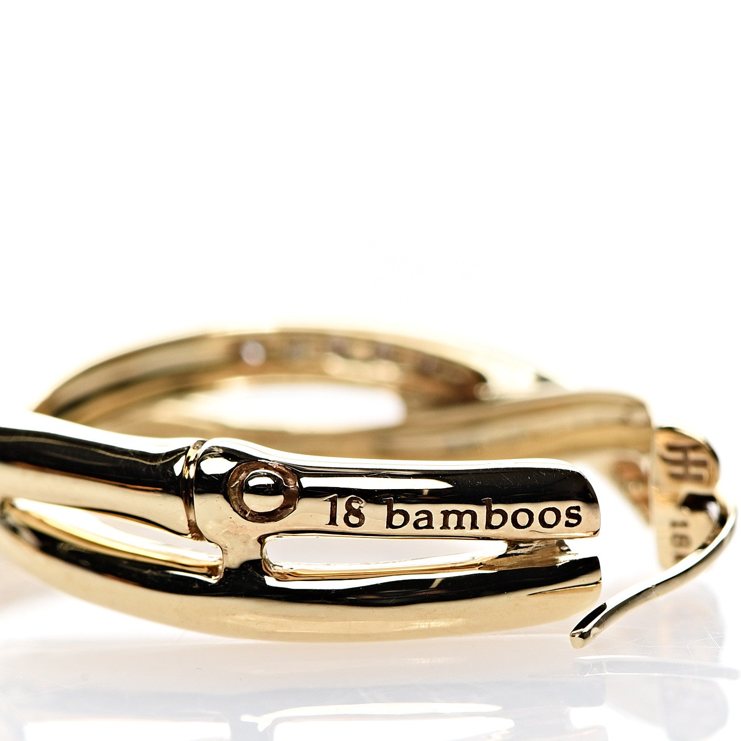 John Hardy 18K Yellow Gold Diamond Bamboo Hoop Earrings 4 of 6